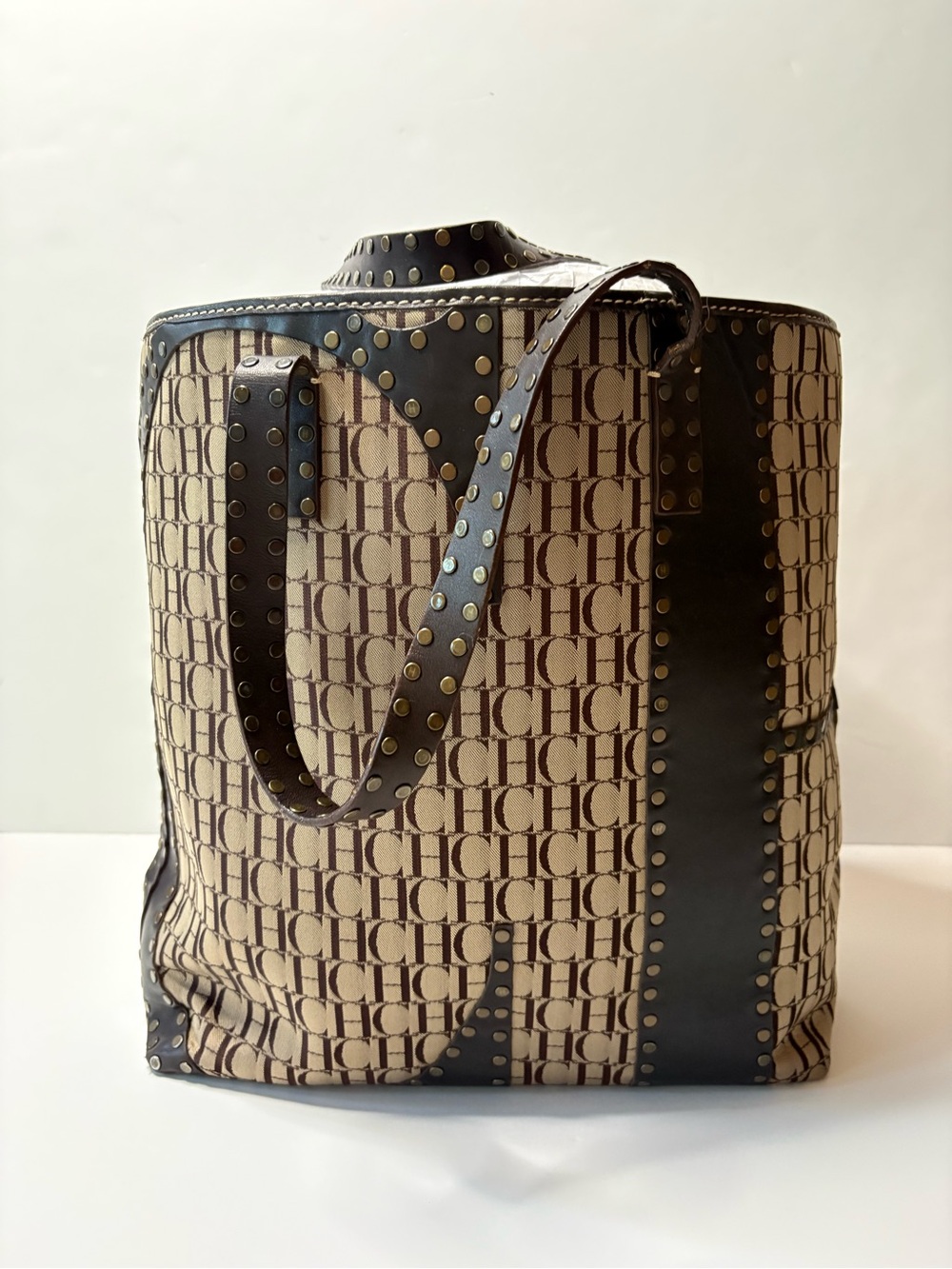 Carolina Herrera Monogram leather-trimmed tote